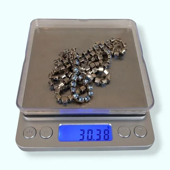 (2/$20) Long Blue Rhinestone Chain Necklace - Picture 6 of 6